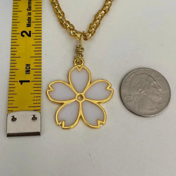 Handmade White & Gold Resin Flower Necklace - Picture 3 of 5